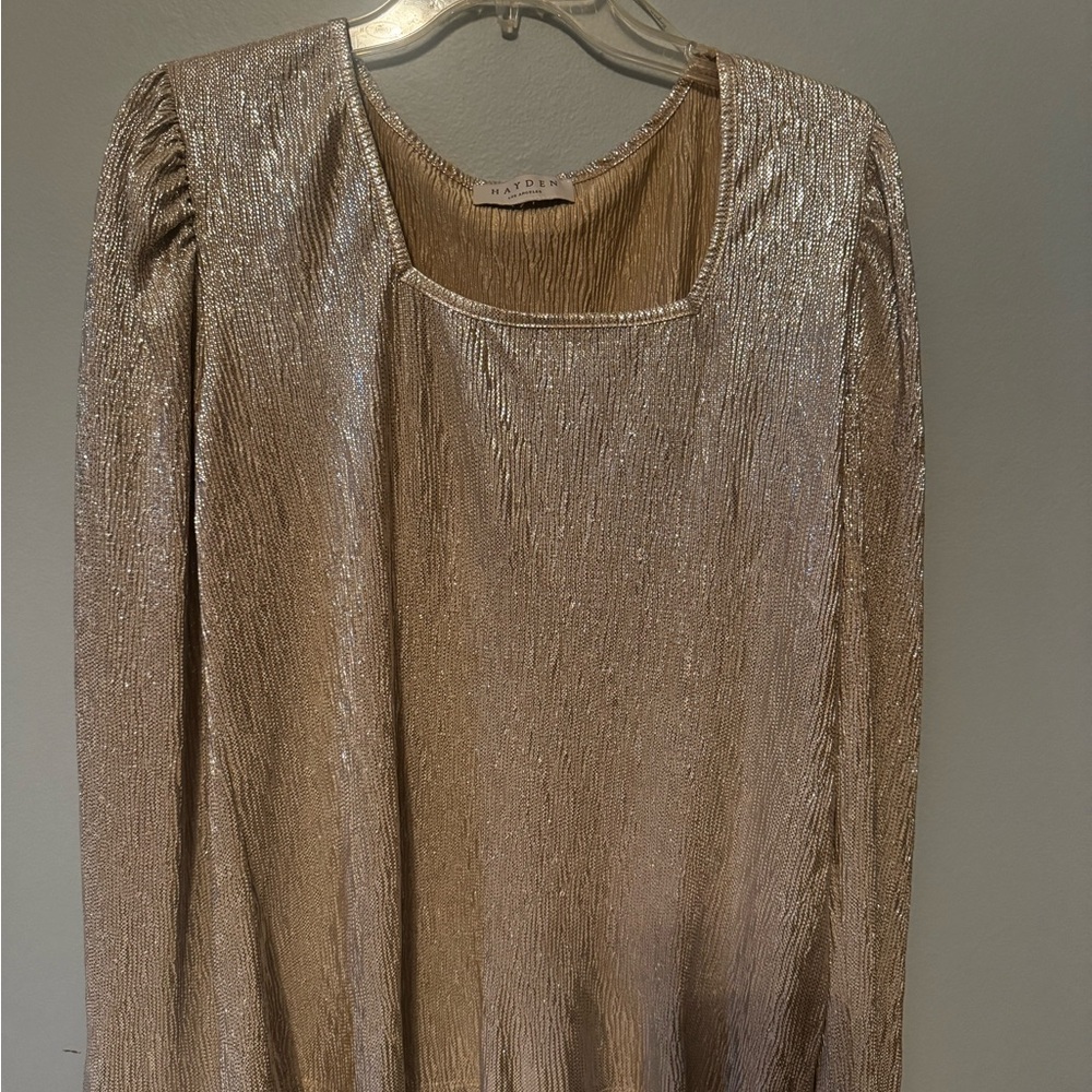 Hayden Shimmery Champagne Long Sleeve Square Neck Dress